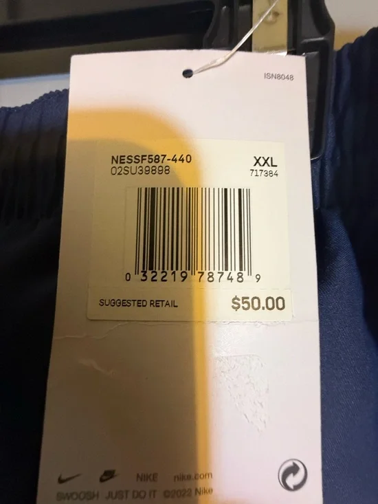 Nike Men's Dark Blue mesh lined Swim Trunks with White Swoosh - Picture 3 of 5